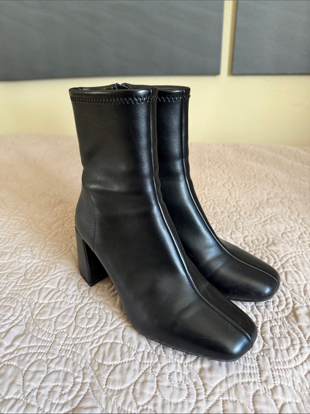 a new day Black Mid-Calf Block Heel Ankle Boots